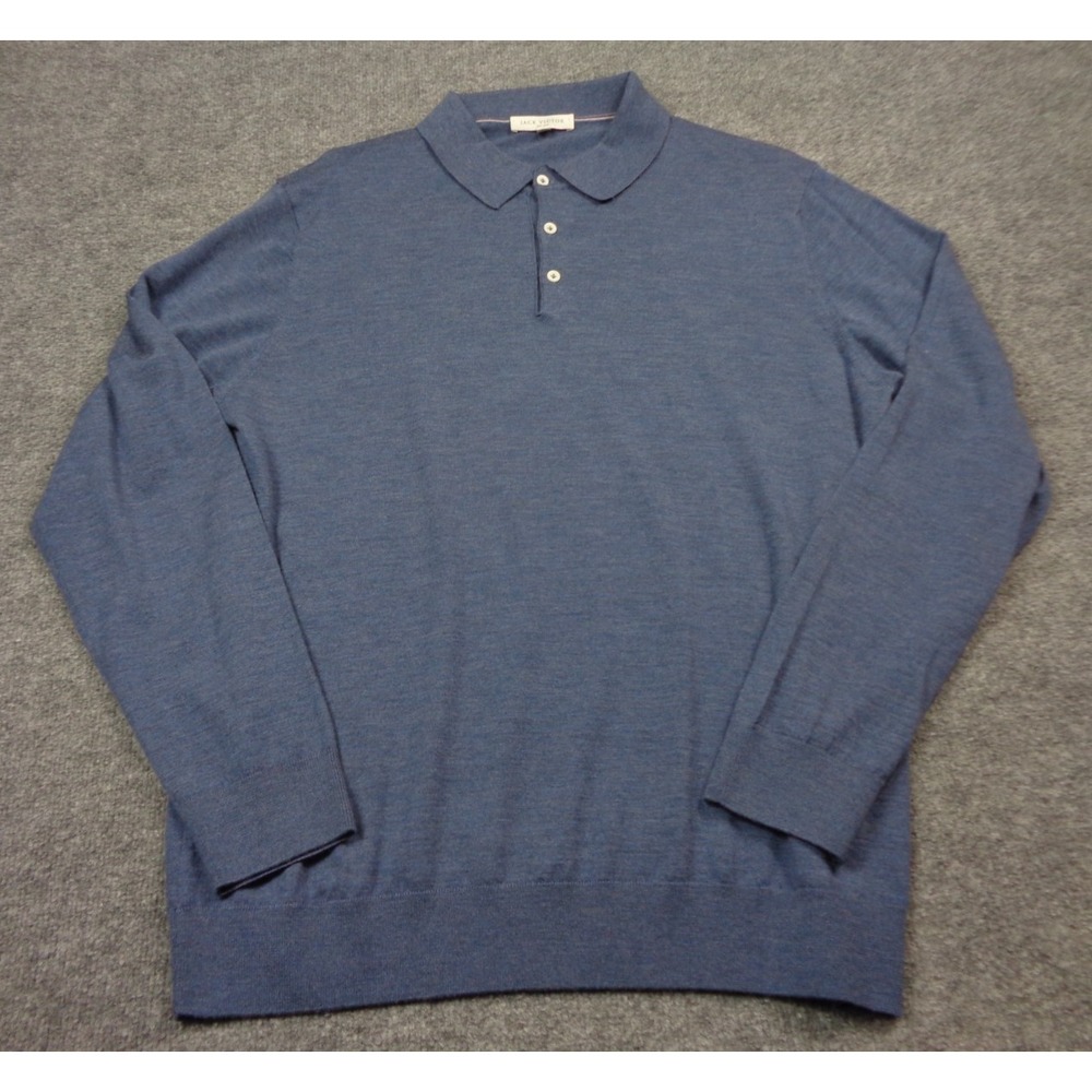 Jack Victor Sweater XL Blue Solid Knit Polo Thin Knit Wool Silk Cashmere